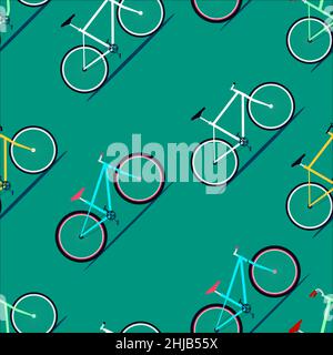 pattern seamless. set of the four fix gear bicycle. flat colorful modern style. vector illustration eps10 Stock Vector