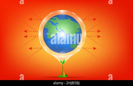 global warming concept. the tree is protector sunray from the sun. hot planet. vector illustration esp10 Stock Vector