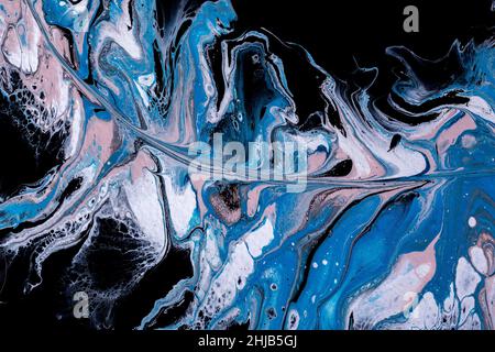 Modern abstract fluid art with amazing natural flowing lines, blotches. Liquid acrylic - background ebru, suminagashi. Texture feather, sea with waves Stock Photo