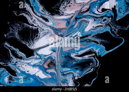 Abstract fluid art with smooth lines, spots, stains. Texture feather, sea elements with waves, design for wallpapers, covers, cards, invitations. Liqu Stock Photo