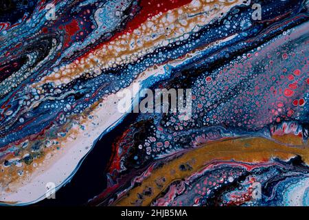 Abstract fluid art, painting with streaks, lines, liquid acrylic background with many spots. Design for covers, cards, invitations, certificates. Patt Stock Photo