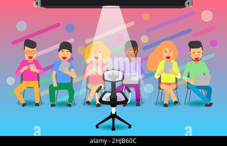 we want you. hiring and new jobs team members. a chair for candidate. join us. vector illustration eps10 Stock Vector