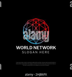 Logo Circle design abstract Global Communication Technology vector template linear style. Artificial intelligence neural network technology connection Stock Vector