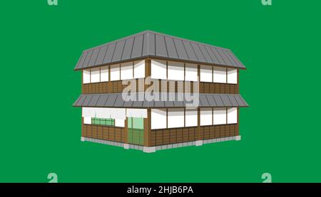 3d two floor japanese house or restaurant old vintage style. vector illustration eps10 Stock Vector