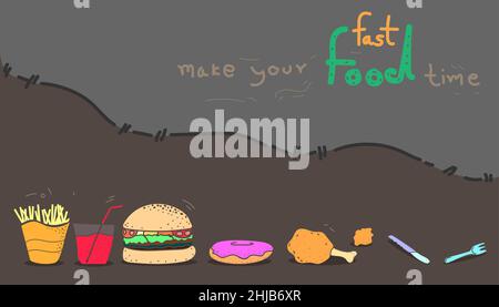 fast food and drink. flat pastel color design style. vector illustration eps10 Stock Vector