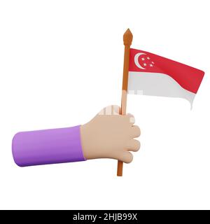 3d rendering hand with singapore national day concept Stock Photo