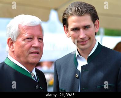 Vienna, Austria. September 07, 2014. Harvest Festival 2014 in Vienna at   Heroes Square. Jakob Auer (L) President of the Austrian Farmers' Union from 2011 to 2017 and Sebastian Kurz (R) Foreign Minister from 2013-2017 Stock Photo