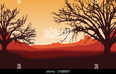 Quiet atmosphere in the countryside with a view of the surrounding mountains and forest.Vector illustration of a city Stock Vector
