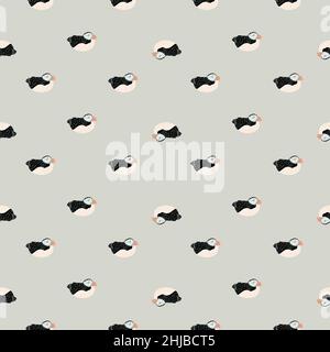 Abstract little seamless pattern with hand drawn puffin silhouettes. Grey background. Doodle design. Vector illustration for seasonal textile prints, Stock Vector