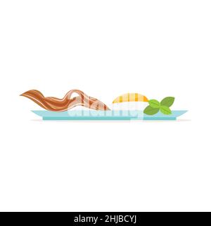 Scrambled eggs with bacon on a plate. Vector illustration in flat style Stock Vector
