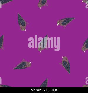 Minimalistic style seamless pattern with dark grey colored birds silhouettes. Purple background. Vector illustration for seasonal textile prints, fabr Stock Vector