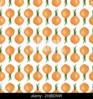 Seamless cute pattern with onion. Healthy vegetable print, food background. Vector flat illustration Stock Vector