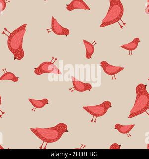 Random seamless pattern with red colored birds simple silhouettes. Light grey background. Vector illustration for seasonal textile prints, fabric, ban Stock Vector