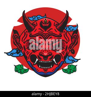 Vector illustration of red oni mask isolated on white background. good for t-shirts Stock Vector