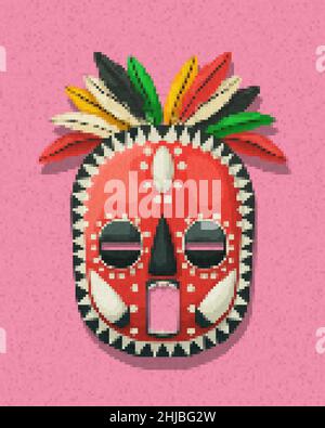 Pixel art tribal mask vector icon Stock Vector