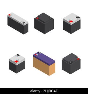 Set of various rechargeable batteries for an uninterruptible power supply. Flat 3D isometric style, vector illustration. Stock Vector