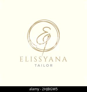letter E with yarn needle tailor logo design vector graphic symbol icon illustration creative idea Stock Vector