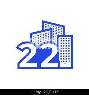 number 22 with building logo design vector graphic symbol icon illustration creative idea Stock Vector