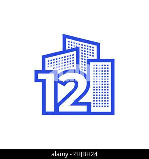 number 12 with apartment logo design vector graphic symbol icon illustration creative idea Stock Vector