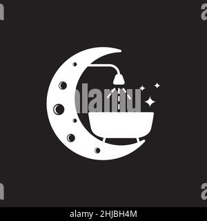 bathtub with white crescent logo design vector graphic symbol icon illustration creative idea Stock Vector