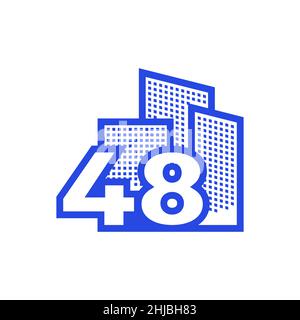 number 48 with building logo design vector graphic symbol icon illustration creative idea Stock Vector