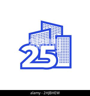 number 25 with building logo design vector graphic symbol icon illustration creative idea Stock Vector