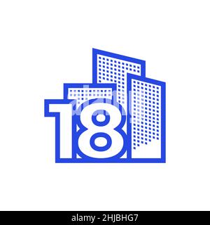 number 18 with real estate logo design vector graphic symbol icon illustration creative idea Stock Vector