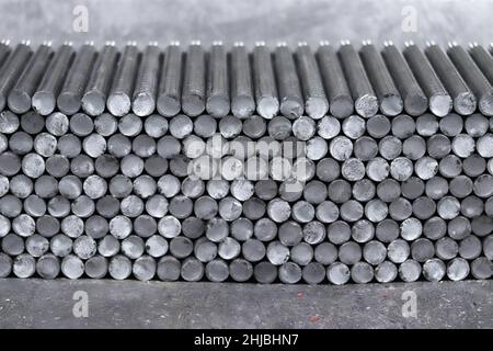 heap of untreated raw steel at the factory Stock Photo