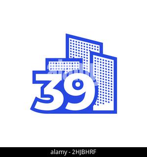 number 39 with building logo design vector graphic symbol icon illustration creative idea Stock Vector