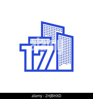 number 17 with real estate logo design vector graphic symbol icon illustration creative idea Stock Vector