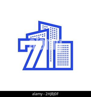 number 7 seven with building property apartment logo design vector graphic symbol icon illustration creative idea Stock Vector