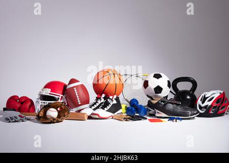 Sport Equipment Gear And Accessories. Various Summer Games Stock Photo