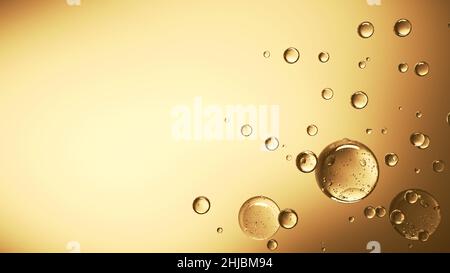 Golden beautiful transparent bubbles float in yellow background. Abstract golden copy space template Stock Photo