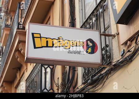 VALENCIA, SPAIN - NOVEMBER 29, 2021: Imagenes is a bookshop specialized in comics, manga and sci-fi books Stock Photo
