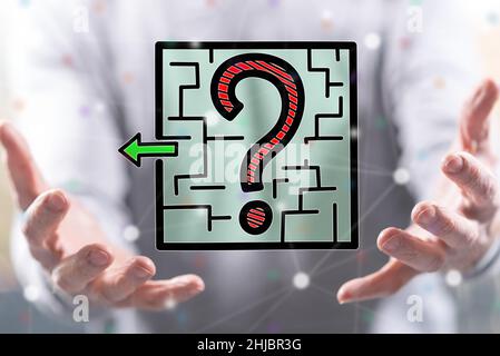 Decision concept above the hands of a man in background Stock Photo