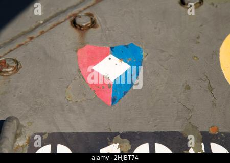 French Military Markings on a M24 Chaffee American Light Tank. Bovington Tank Museum, Dorset, UK Stock Photo