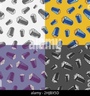 Set of SEAMLESS patterns with open aluminum can. Ornates for decoration and printing on fabric. Design element. Vector Stock Vector