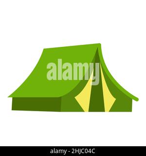 Green tent for camping, vector illustration in cartoon flat style. Equipment for journey, tourism, nature trip. Outdoor relax concept.  Stock Vector