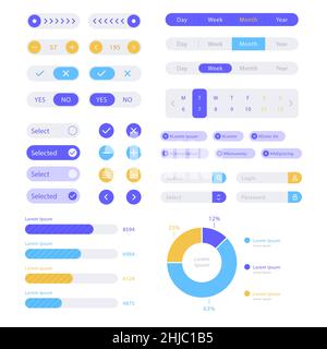 Flat design ui kit set Vector illustration. Stock Vector