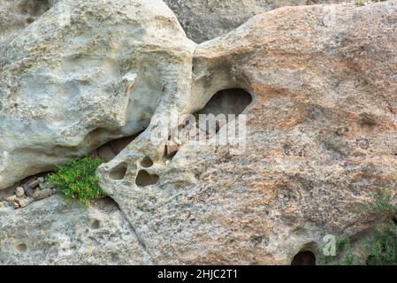 beautiful notches in stones in uplistsikhe in georgia Stock Photo