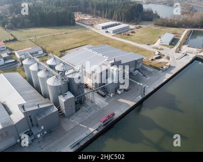 aerial view of a harbor at the rhein-main-danube-canal in nature park altmühltal, bavaria, germany Stock Photo