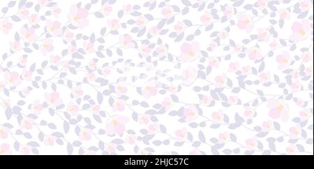 Background with cherry blossom flowers. Vector sakura pattern in flat cartoon style Stock Vector