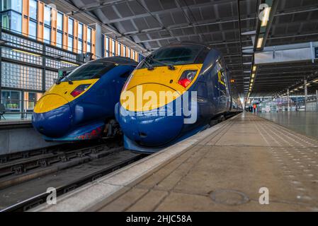 The British Rail Class 395 Javelin high speed trains at station Stock Photo