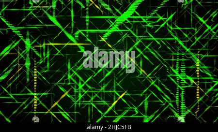 Abstract green laser beams crossing on black background, seamless loop. Matrix effect, flight through the neon rays. Stock Photo