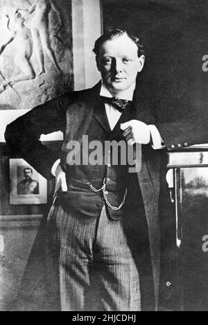 Winston Churchill. British statesman who served as Prime minister of the United Kingdom from 1940 to 1945 during the Second world war. Born on november 30 1874, dead january 24 1965. Picture taken when he was in his thirties. Stock Photo