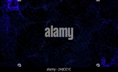 Abstract neural connections on black background. Animation. Moving chains or connections of points and lines of triangular shapes. Stock Photo