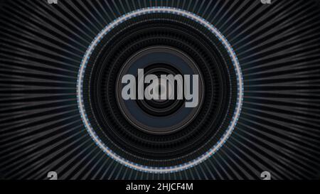 Abstract spaceship or robotic tunnel with futuristic technology design, seamless loop. View inside of space and time travelling machine with blinking Stock Photo