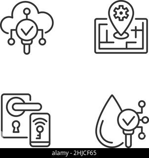 IoT technologies pixel perfect linear icons set Stock Vector