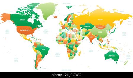 World map detailed political map with lables Stock Vector