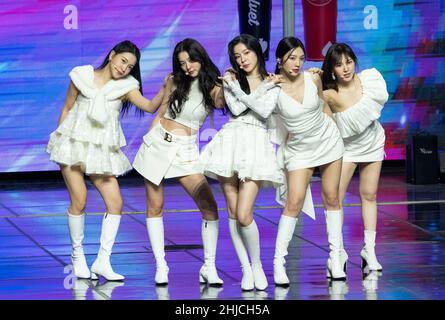 Seoul, South Korea. 27th Jan, 2022. South Korean K-Pop girl group Red Velvet, performs on the stage during a '11th Gaon Chart Music Awards' at Olympic Gym in Seoul, South Korea on January 27, 2022. (Photo by: Lee Young-ho/Sipa USA) Credit: Sipa USA/Alamy Live News Stock Photo